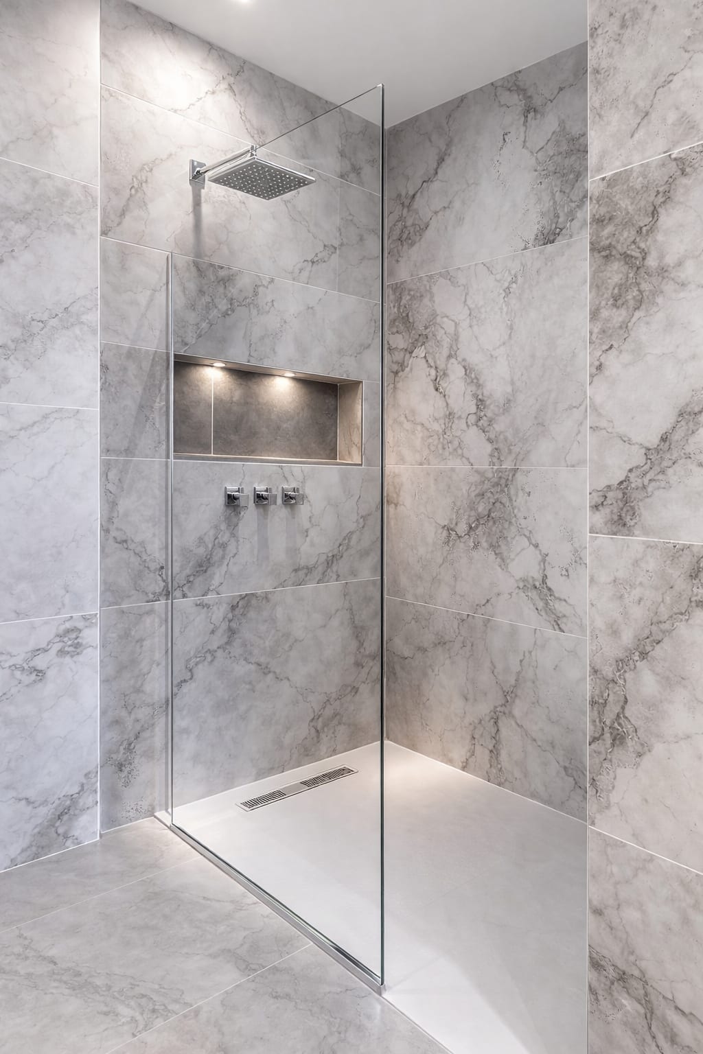 Baño de mármol con ducha